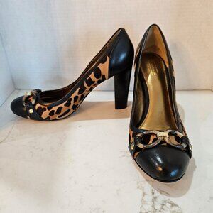 Coach Taffy Cheetah Calf Hair Black Leather Heels Sz 9.5 B Gold Detail Mob Wife